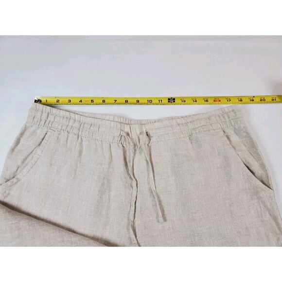 L.L. Bean Pants Womens 14 Beige Linen Elastic Waist Wide Leg Pockets Neutral - Picture 7 of 10